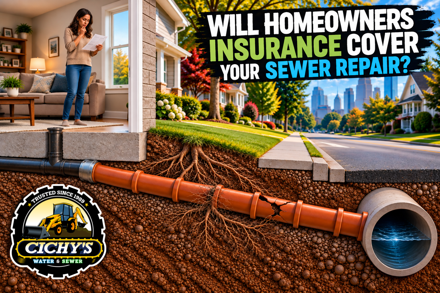 Minnesota homeowner reviewing insurance coverage for a cracked sewer line
